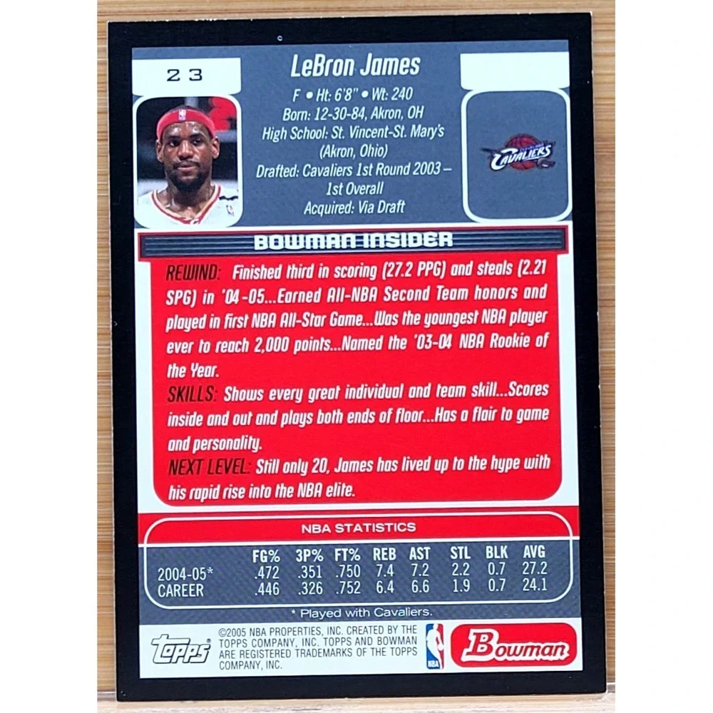 2005-06 BOWMAN DRAFT PICKS & PROSPECTS LEBRON JAMES #23 CAVS LAKERS‎
